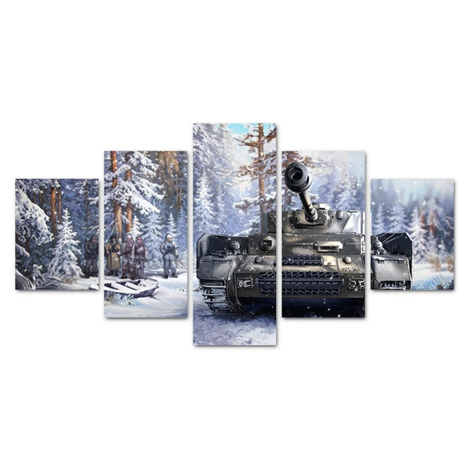 5 Piece Canvas Painting Tanks Snow Scene Framework home decor print poster frame wall art WD-1542 | Дом и сад