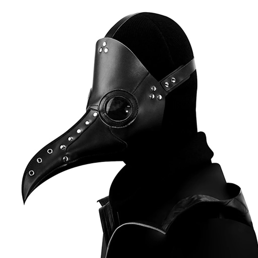 Black PU Leather Plague Doctor Bird Mask Long Nose Beak Scary Party Steampunk Cosplay Props