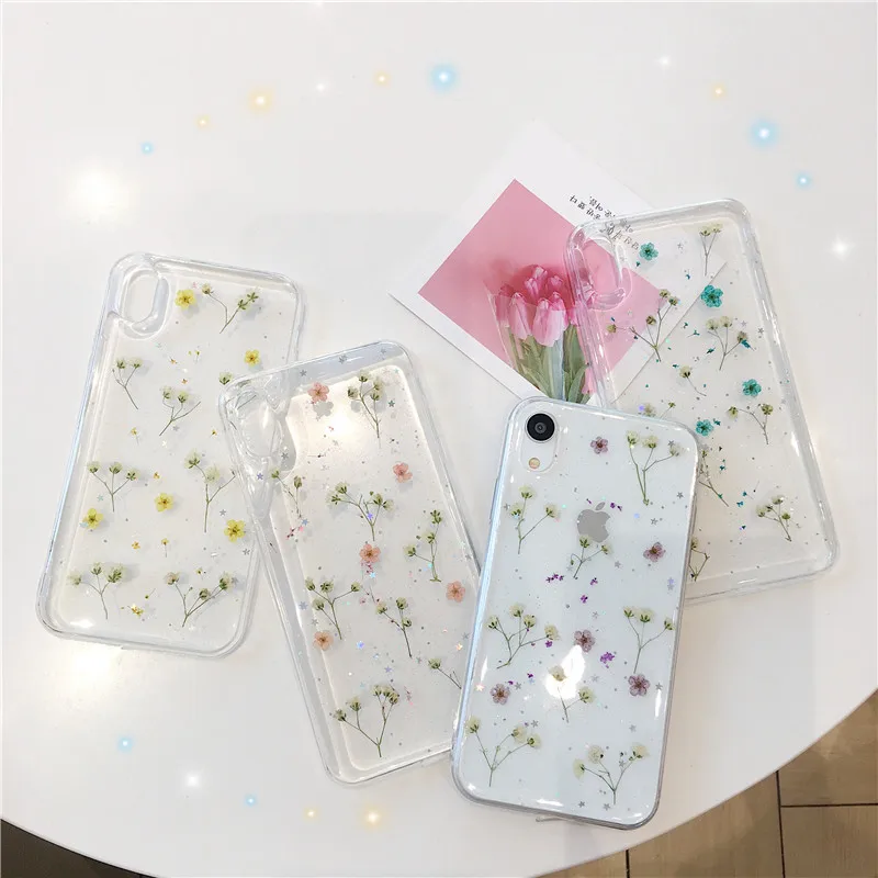 

Transparent dry flower phone case For iphone X XR XS MAX Epoxy TPU soft case case For iphone 6 6s 7 8plus luxury back cover