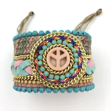 Новые Европейские поставщики драгоценностей кожаный браслет обёрточная Бумага браслет символ мира бусины браслет для женщин Девушка