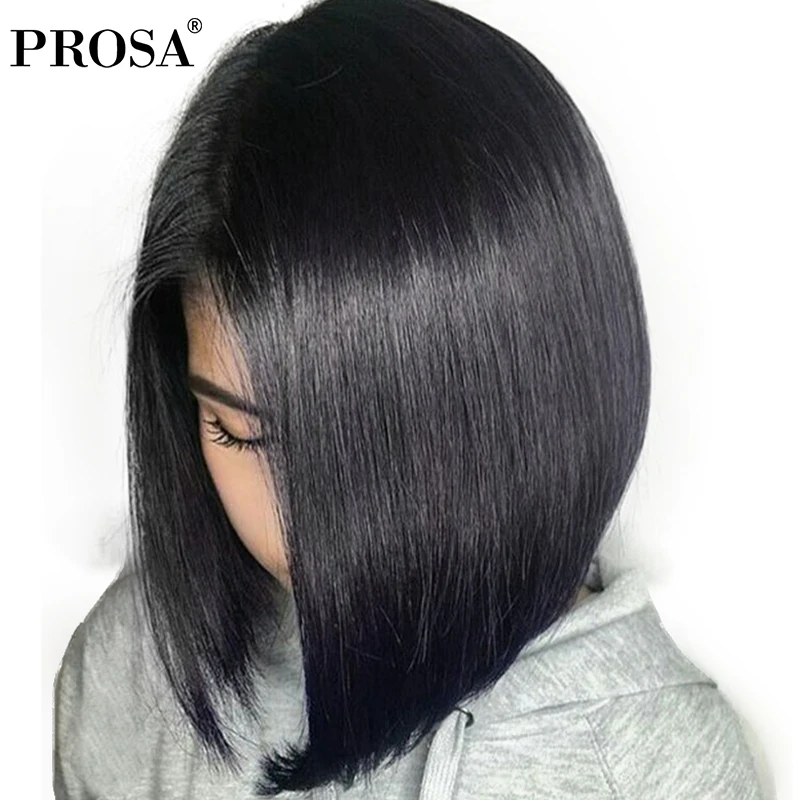 

Lace Front Human Hair Wigs For Women With Baby Hair 180% Density Short Silky Straight Hair Bob Wig Pre Plucked Remy Prosa