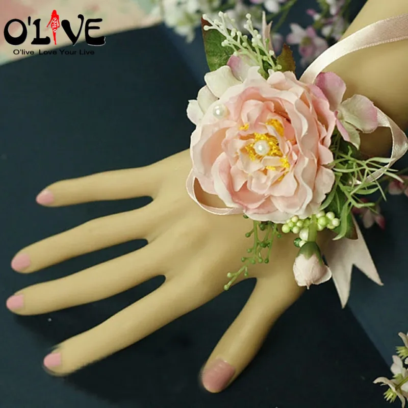 Wedding Brides Wrist Corsage Artificial Flowers Silk Roses Bridesmaids Boutonniere Decorative Fake Stamen Prom | Дом и сад
