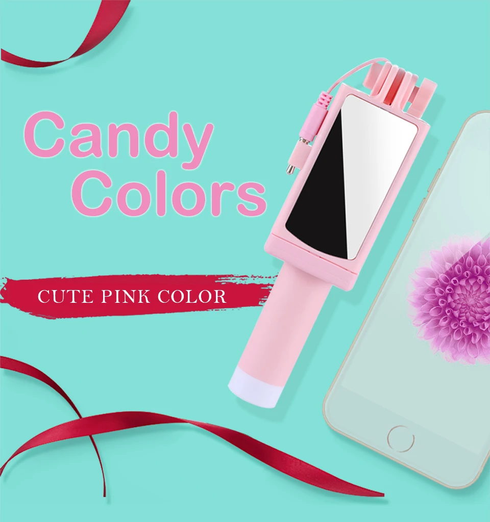 4 Color Mini Extendable Handheld Selfie Stick Stainless Steel Folding Wire Control Android Phone Handheld selfie sticks (2)