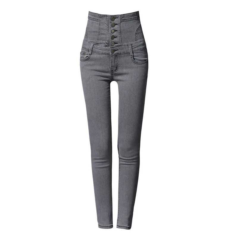 

2019 summer tall waist smoke grey jeans women fat MM height corset pencil pants wholesale big yards DTY289