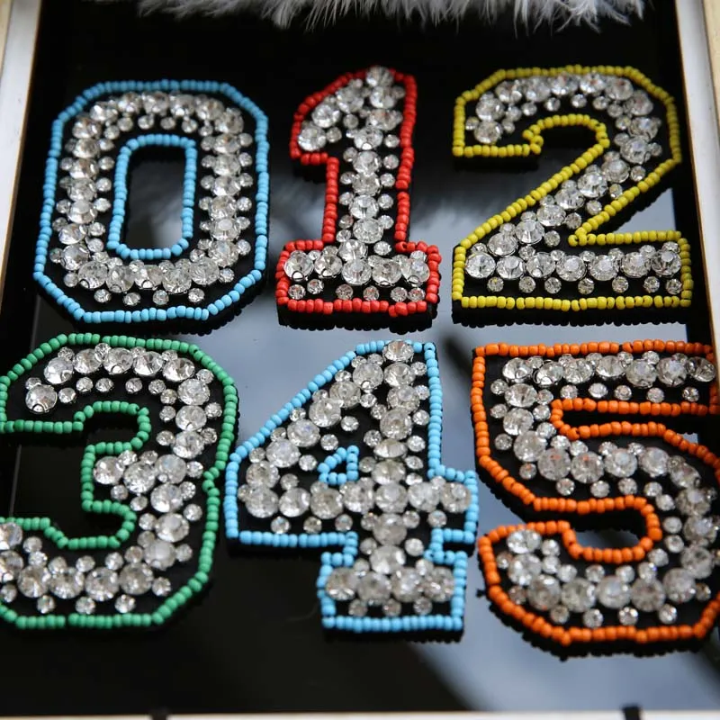Numbers 3D Handmade rhinestone beaded patches for clothing bag DIY digital embroidery parches bordados para ropa | Дом и сад