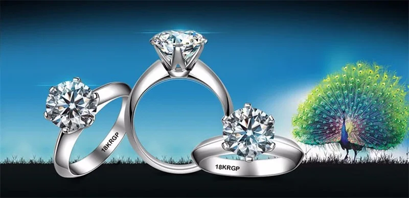 Настоящее кольцо из белого золота 18 KRGP набор колец с печатью 3 Фианит 2 карата обручальные кольца для женщин размер кольца 5 6 7 8 9 10 11 YHR168