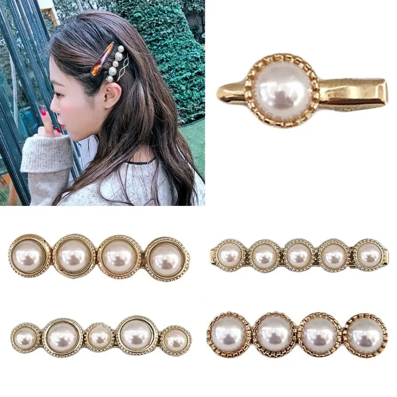 

Korean Women Retro Geometric Hair Clip Metallic Plating Irregular Duckbill Hairpin Multi Imitation Pearl Side Bangs Barrettes N