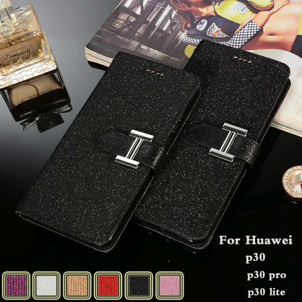 

For Huawei P30 Case Luxury Flash Wallet Leather Case Huawei P30 Pro Solid Color Pu Stander with Card Pocket Huawai P30 Lite Case