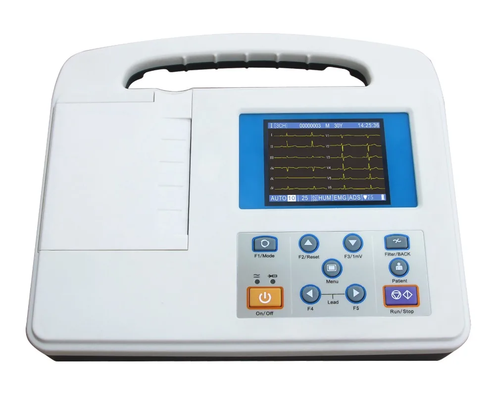 Portable 3 channels 12 leads ECG machine with color LCD digital EKG
