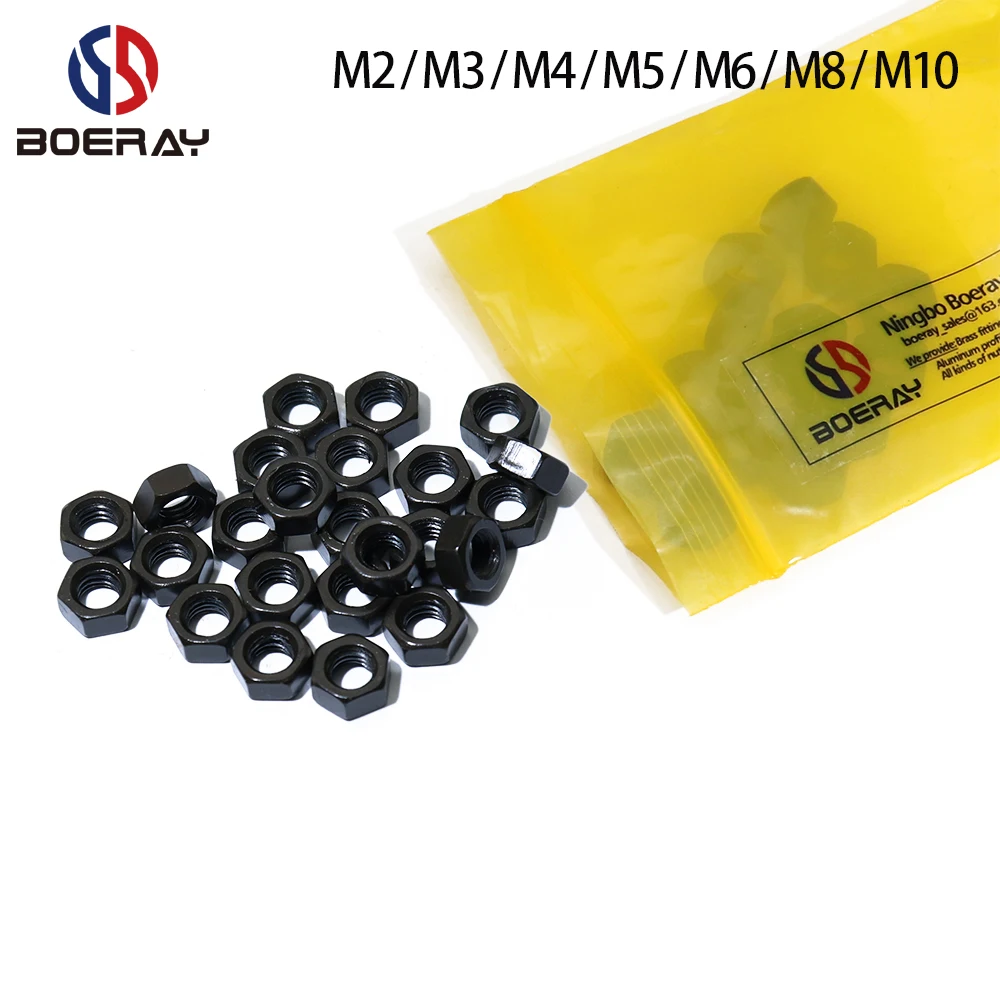 

100pcs 50pcs 10pcs Metric Thread M2 M3 M4 M5 M6 M8 M10 M12 M14 M16 Black Grade 8.8 Carbon Steel Hex Nut Hexagonal Nut Screw Nut