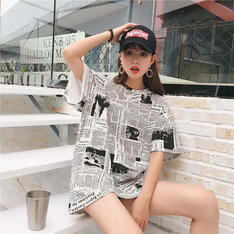 NiceMix/забавная женская футболка в стиле хип-хоп, свободная Корейская футболка с короткими рукавами для девочек
