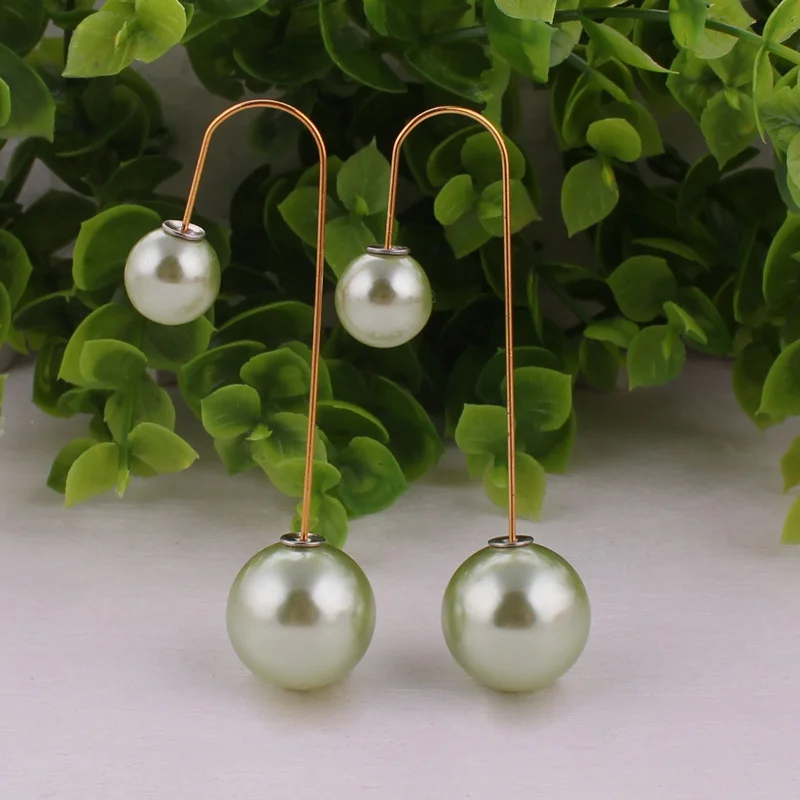 Женские серьги пусеты Boucle d'oreille большие двойные ярких цветов с жемчужинами