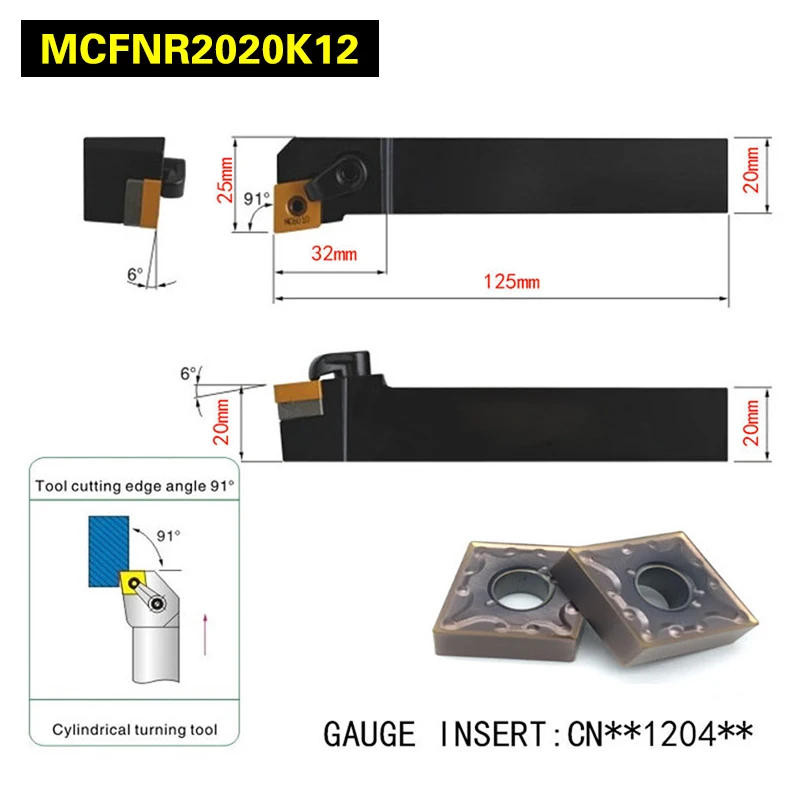 MCFNR2020K12 91 Degree External Turning Lathe Bar Tool Holder For