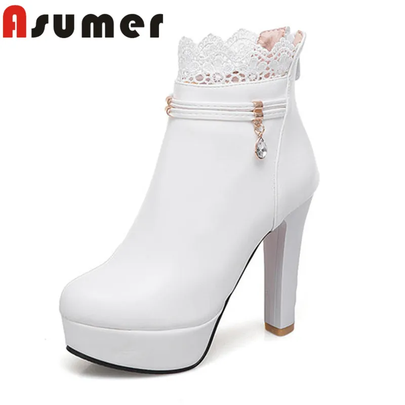

ASUMER 2020 HOT SALE Bud silk+crystal ankle boots for women solid sexy winter boots platform zip fashion pu high heels boots
