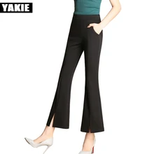 2017 Spring Flare Pants Women bottoms Mid Waist Black White Gray Pant Fashion Slim OL Style Suit 3XL