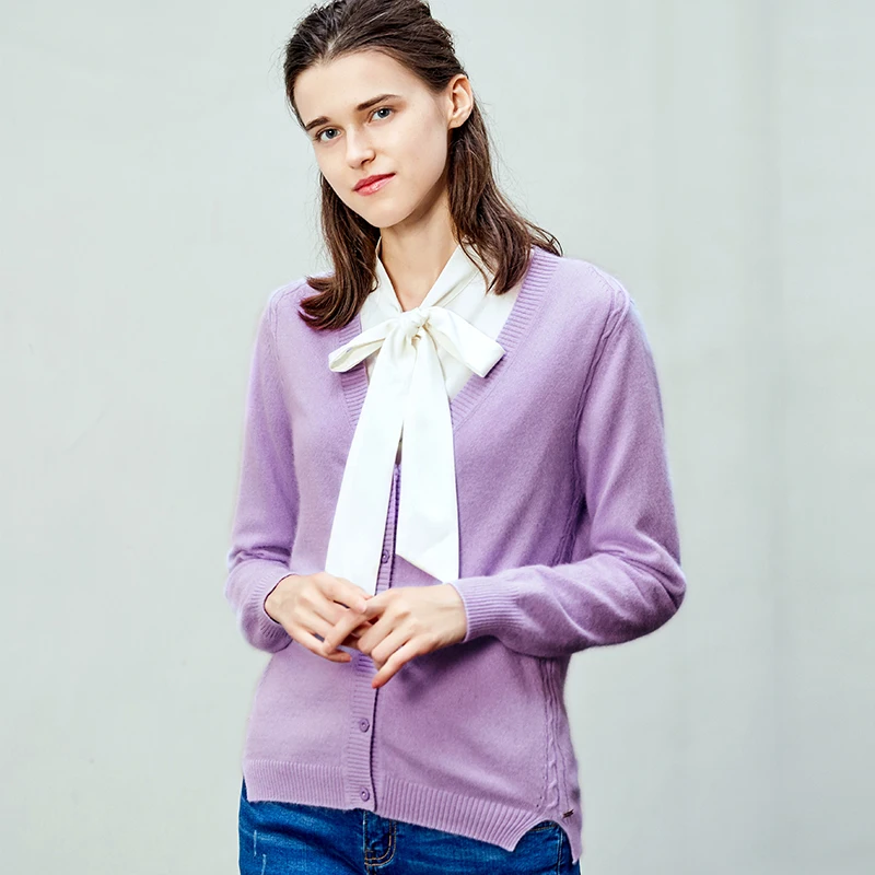 ZHILI осенне-зимний женский v-образный вырез чистый цвет Кардиган кашемировый свитер