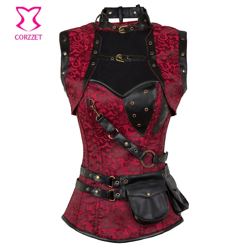 Alivila.Y Fashion Womens Steel Boned Retro Goth Steampunk Corset 908-Coffee-5XL