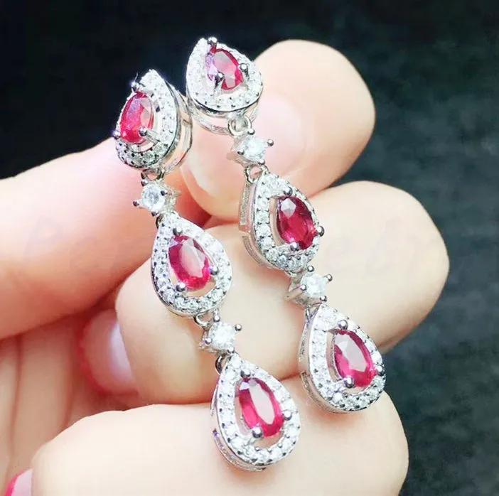 Natural ruby stud earring Free shipping 925 sterling silver Natural