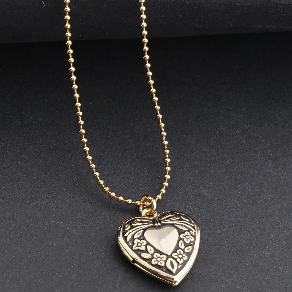 Phenovo-Brass Heart Shaped Photo Lockets Phase Box Pendant Necklace Memorial