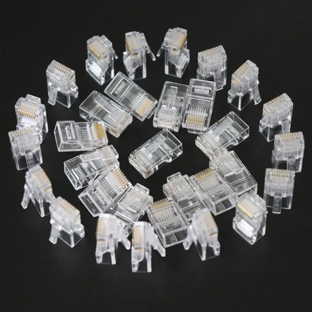 100-Pack RJ45 разъем Cat5E Cat5 обжимной модульный разъем Ethernet сетевой кабель для подключения к сети с украшением в виде кристаллов 8P8C