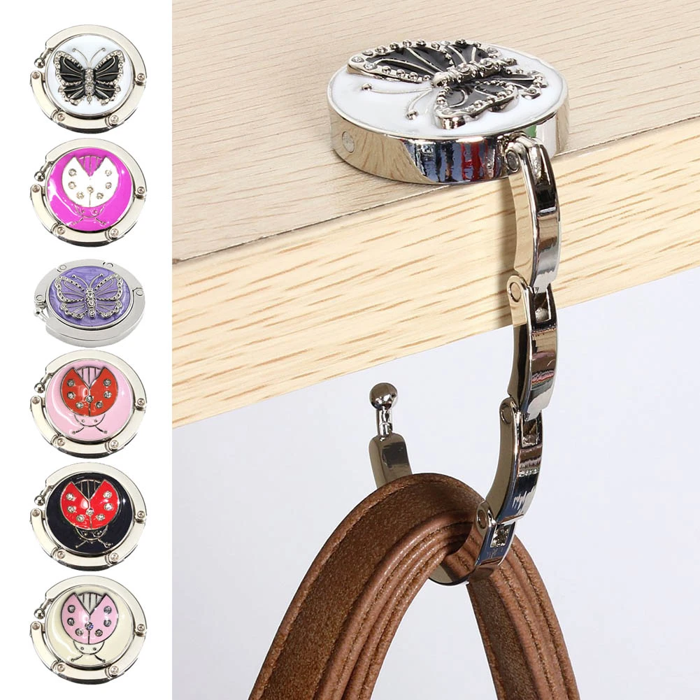Exclen Classical Purse Hook Foldable Handbag Hanger Folding Table Hanger Holder Womens Bag Storage