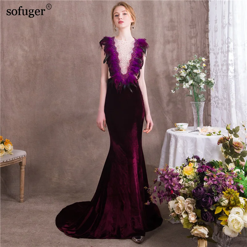 

18 New arrival Sleeveless V-Neck Floor-Length Appliques Purple Mermaid Long Elegant Evening Dresses Customized vestido de festa