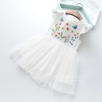 

Roimyal Wholesale 2019 Summer New Flower Butterfly Embroidery Dress 3-9 years Girl Sleeve mesh soft Dress free shipping