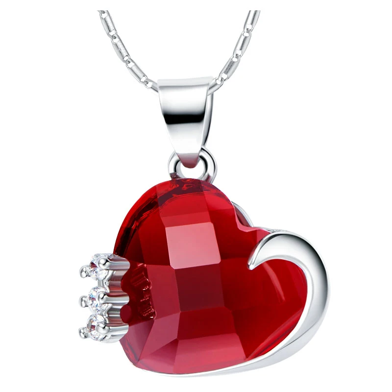 Romantic stone Red Zircon 925 Sterling Silver With Austria Crystal Love