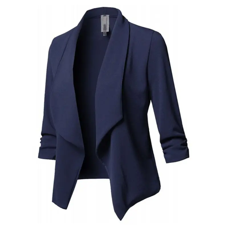 Женское офисное пальто с рукавом три четверти и лацканами, открытая передняя куртка-кардиган, одноцветная W729 - Цвет: Королевский синий
