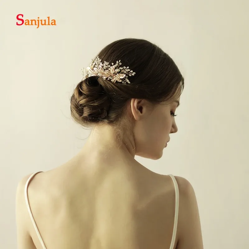 Три Листья цветок Форма bridalheadband золотой блестящей бисером свадебные аксессуары женская головная повязка с расческой Свадебные barette cheveux H85