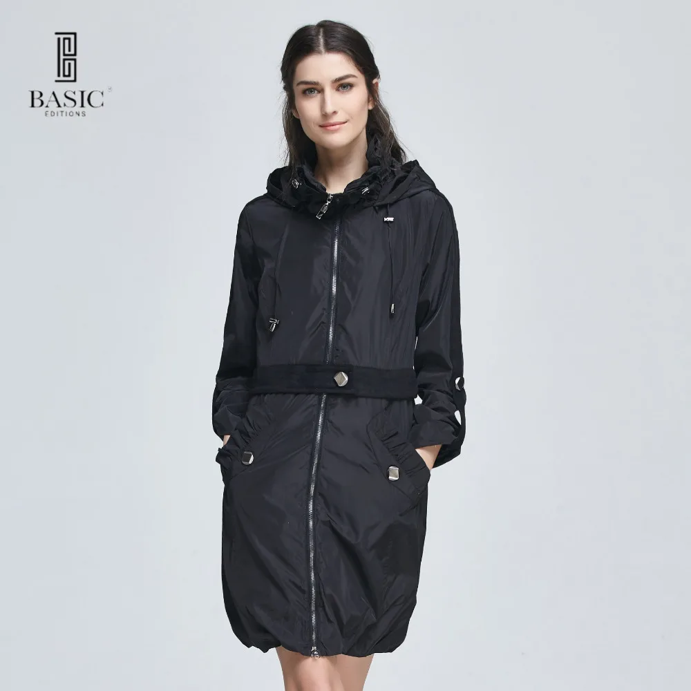 Basic Editions Women Casual Spring Zipper Slim Fit Coat