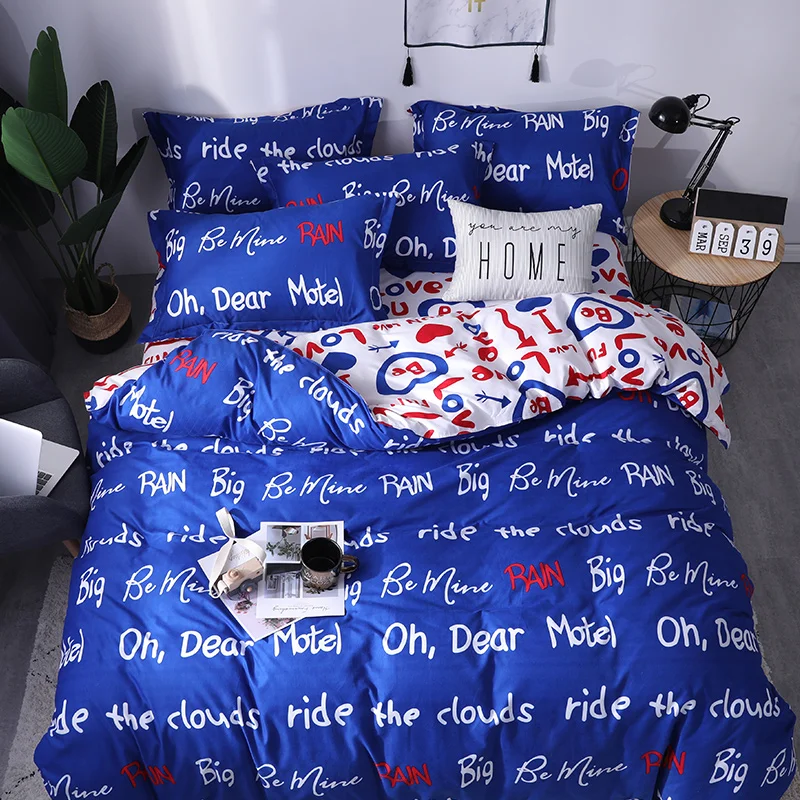 Luxury Bedding set the letter printing Duvet cover sets bed pillowcases sheet set King size Queen size set