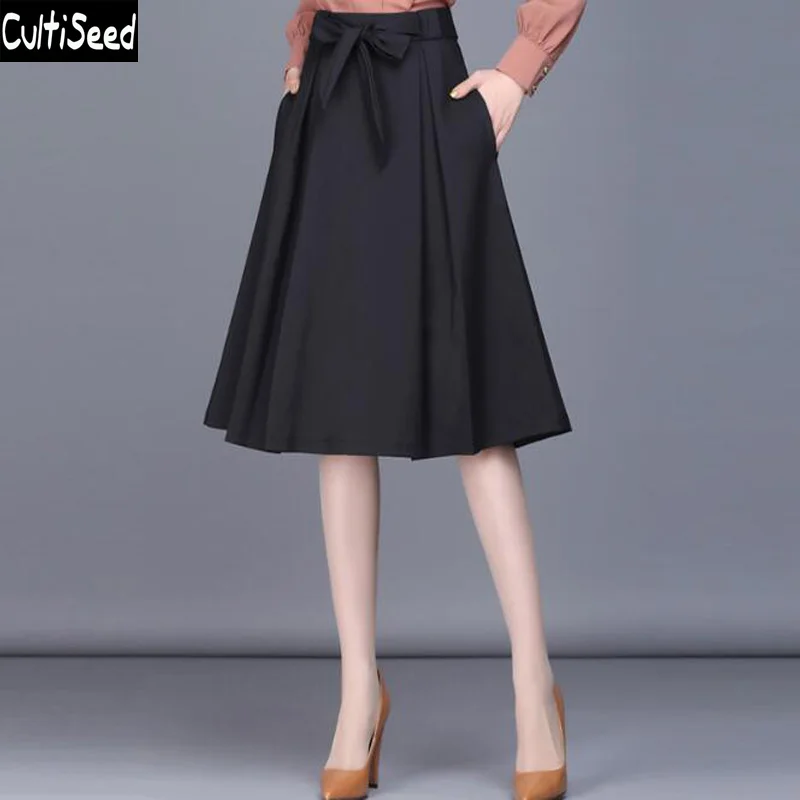Cultiseed Женская юбка женская весна осень большой бант черная юбка женская элегантная для работы в офисе плиссированная юбка плюс размер юбка M-4XL