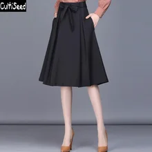 Cultiseed Женская юбка женская весна осень большой бант черная юбка женская элегантная для работы в офисе плиссированная юбка плюс размер юбка M-4XL