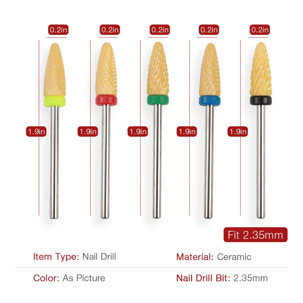 3/3" желтый керамический сверло для ногтей Пуля Стиль Электрическая роторная пилка маникюрная пилка художественные инструменты для маникюра салонные Биты