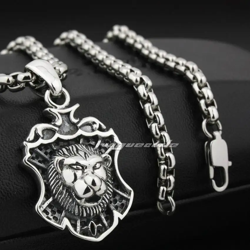 

Guardian King Lion 925 Sterling Silver Mens Biker Pendant 8N008 Stainless Steel Necklace 24inches