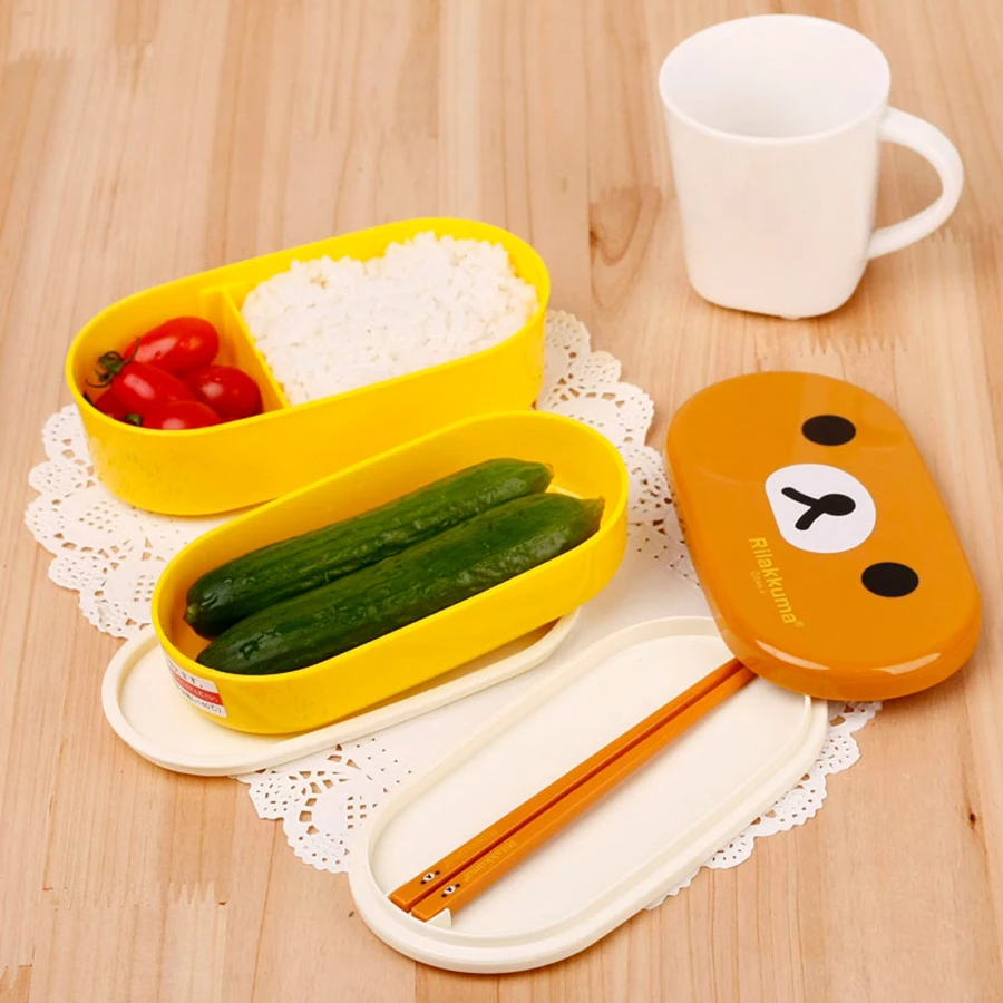 Мультфильм Rilakkuma 2 слоя Ланч бокс Bento коробки контейнер для хранения продуктов