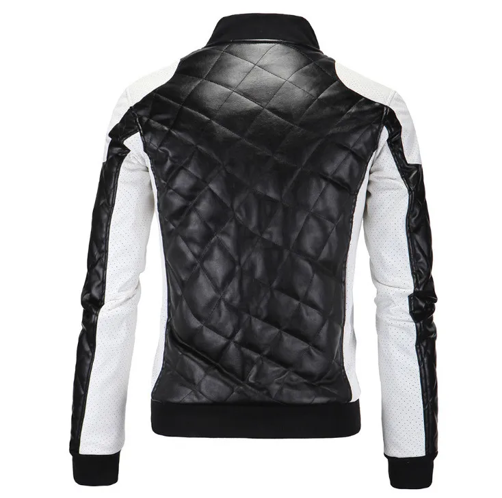 Online Nueva chaqueta de cuero PU de alta calidad para hombres, chaqueta de cuero de moto de retazos de moda, Europa y América, abrigo de cuero de tamaño grande 5XL