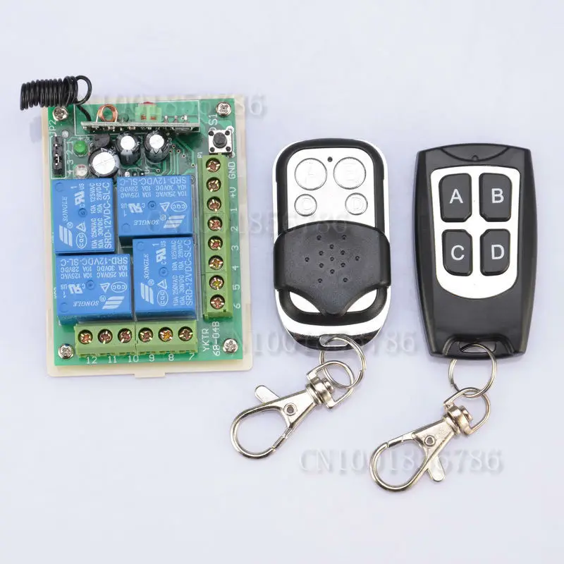 

DC12V 4CH 4Relay Wireless Remote Control Switch System Receiver&2Transmitter For Access system Light ON OFF