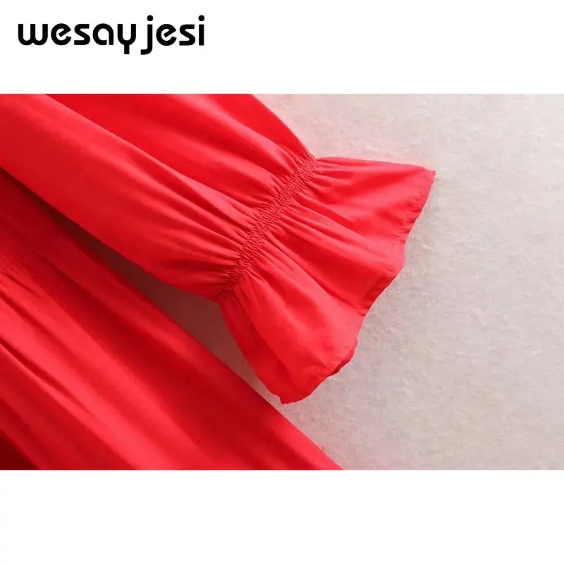 2019 vestidos فستان صيفي انكلترا نمط خط الصلبة طويل كم flare كم منتصف العجل v الرقبة حزب اللباس النساء vestido