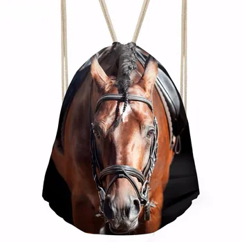 

ThiKin 3D Animal Crazy Horse Printed Women Men Drawstrings Bags Softback Storage Bags for Teen Girls Punch Pocket Backpacks