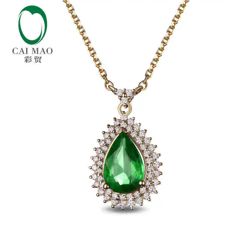 

CaiMao Natural 1.3 ct Emerald 18KT/750 Yellow Gold 0.34 ct Full Cut Diamond Jewelry Pendant Gemstone