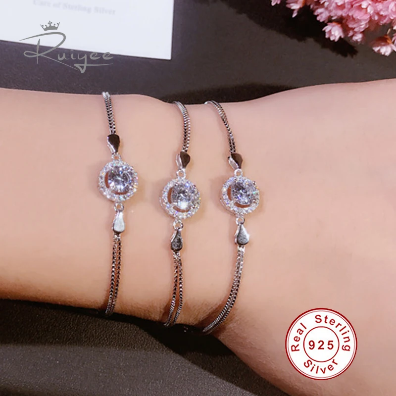 

RUIYEE Women's Bracelet New Micro Inlay AAAAA Zircon Bracelet S925 Sterling Silver Joker Simple Silver Jewelry Ms. Gift