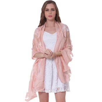 

Fashion Silk Scarf Spring Summer Wrap Winter Fall Shawl Hijab Stole Top Quality Soft Lurex Peacock Plume Luxury Coral Pink