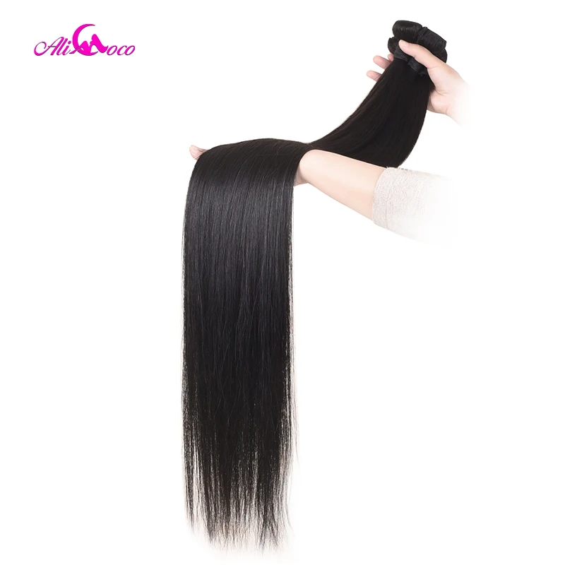 Comprar Paquetes de pelo lacio brasileño con cierre 30 pulgadas 32 34 36 38 40 pulgadas paquetes de cabello humano largo con cierre remy pelo Ali Coco