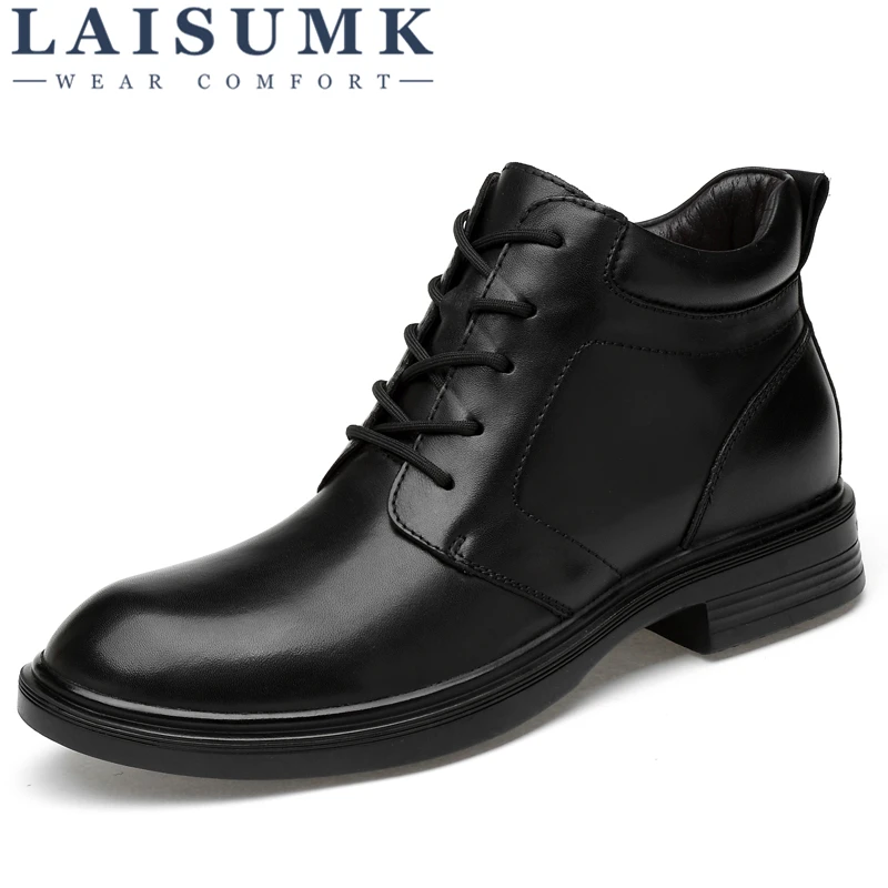 

LAISUMK Man Leather Casual Outdoor Short Snow Shoes Winter Warm Decorations Men Lace Up Boots Work Comfortable Boots Large Size