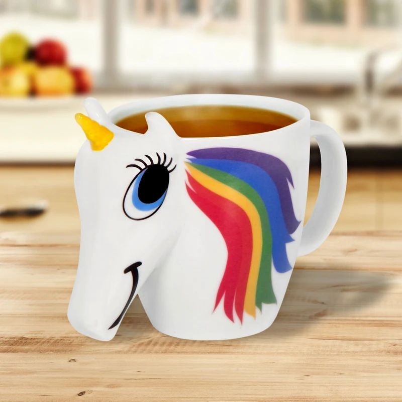 3D Unicorn Ceramic Color Changing Mug Original Heat Sensitive Magic Creative Cartoon Cute Gift Ceramic Coffee Cups