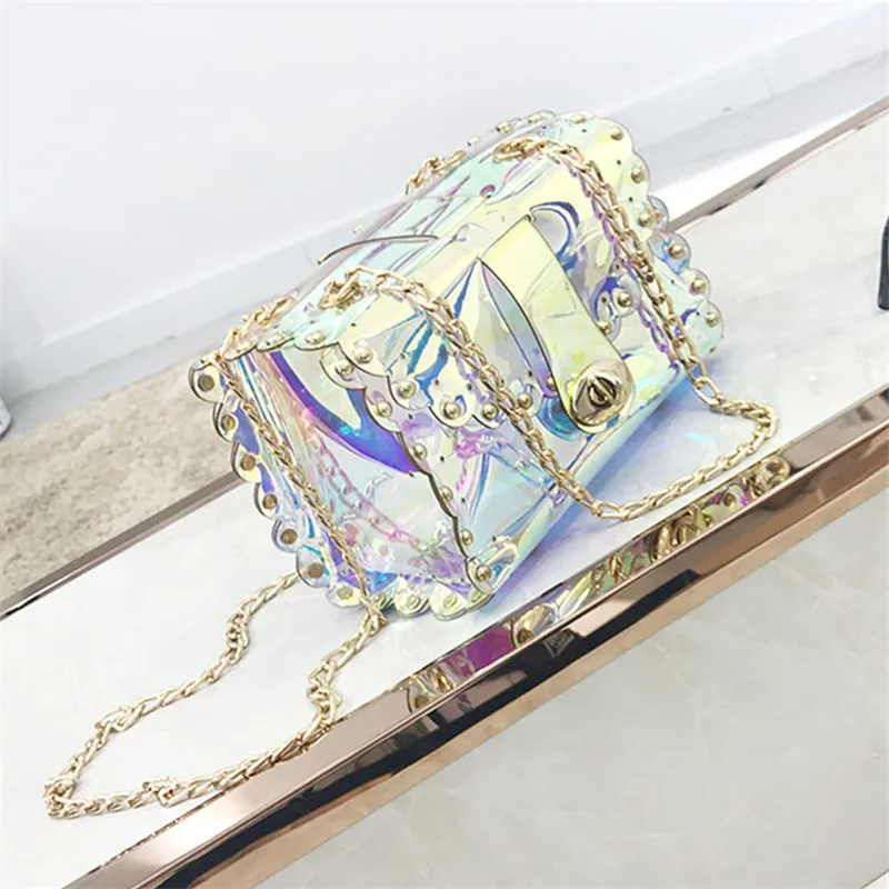 

jelly Holographic Women Summer Beach Bag Waterproof PVC Clear Transparent Purse Small Shoulder Bag Designer