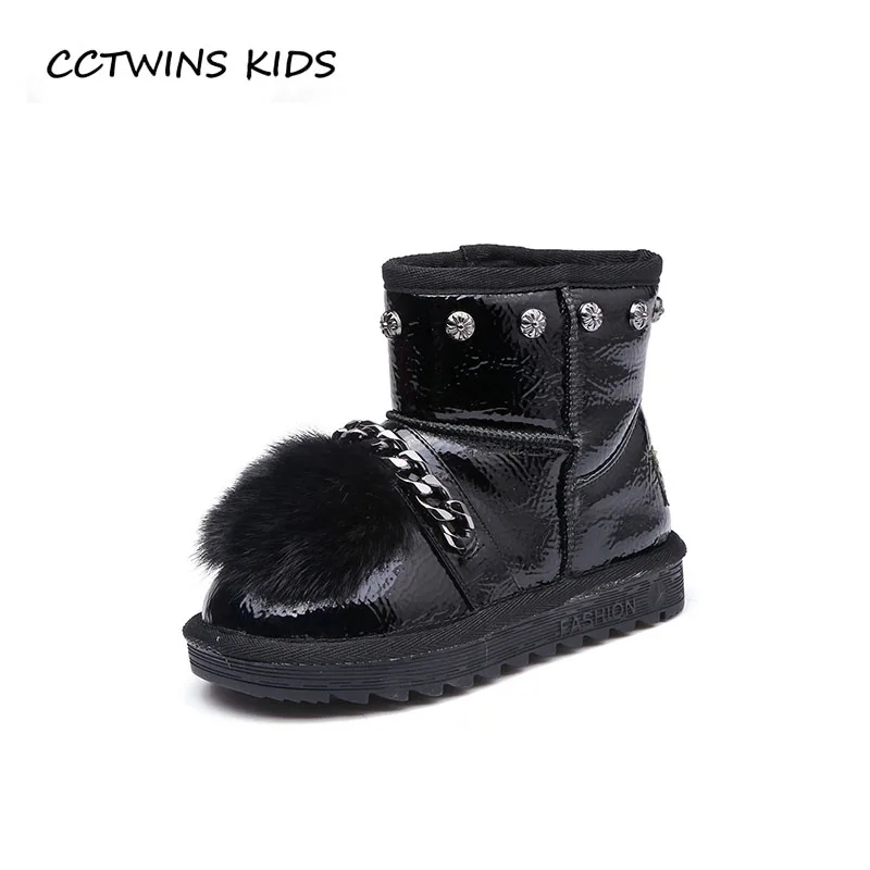 

CCTWINS KIDS 2018 Winter Children Stud Mid Calf Boot Baby Girl Fashion Warm Snow Boot Toddler Pu Leather Shoe Black CS1511