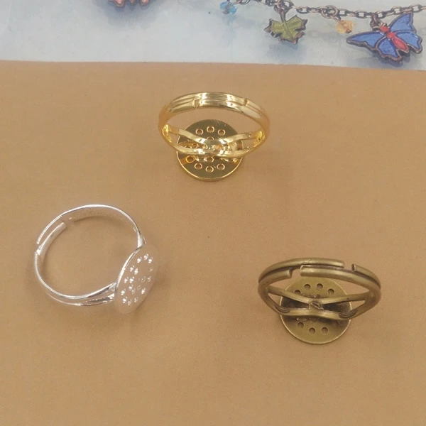 20pcs/lot 12mm pad adjustable ring base setting for diy jewelry fndings silver/bronze/gold